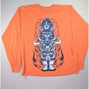 Wilderness Totem Pole Longsleeve Orange Graphic Tee Large